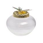 55RD6259S Ваза стеклянная с крышкой со стрекозой d15*14см