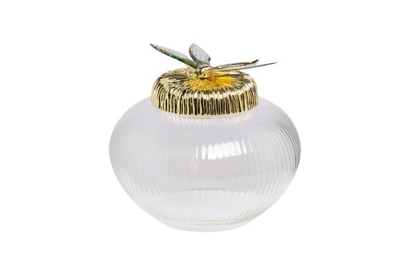 55RD6259S Ваза стеклянная с крышкой со стрекозой d15*14см