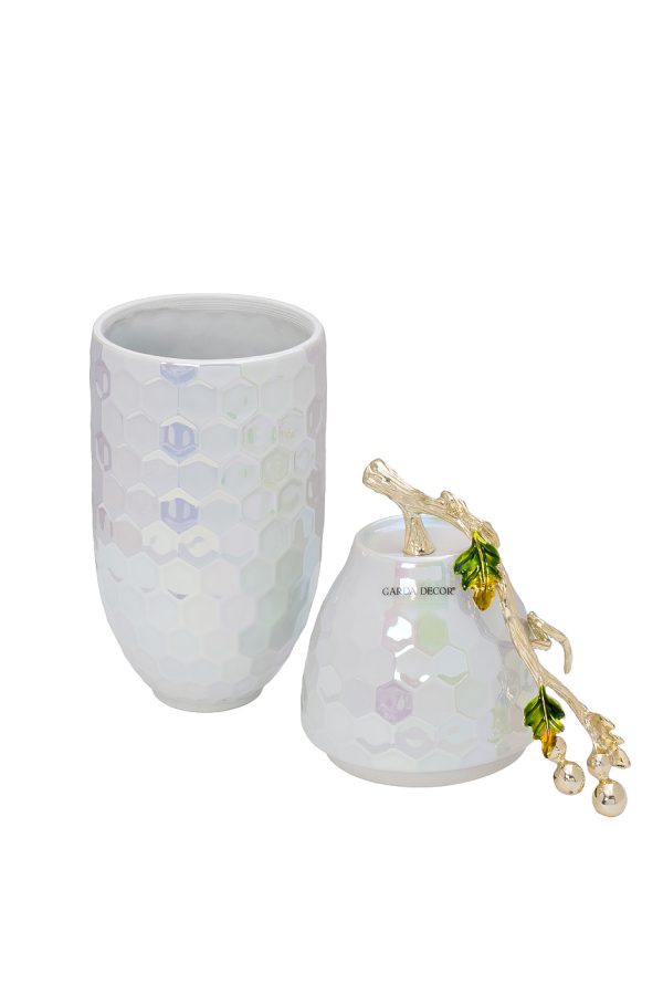 55RD6396S Ваза керамич. с крышкой перламутровая 16*12*30см — изображение 2