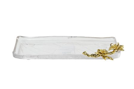 55RG5983L Поднос стеклянный с золотым цветком 35*14*5см