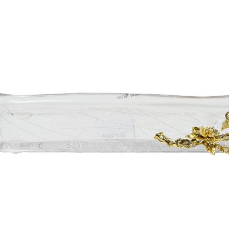 55RG5983L Поднос стеклянный с золотым цветком 35*14*5см