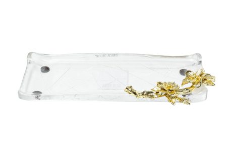 55RG5983S Поднос стеклянный с золотым цветком 29*14*5см