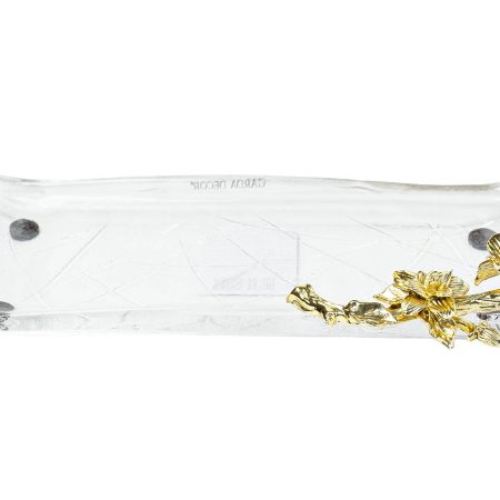55RG5983S Поднос стеклянный с золотым цветком 29*14*5см