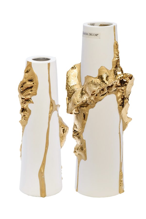 55RV5203M Ваза керамическая белая с золотым декором 10*9*24см — изображение 2
