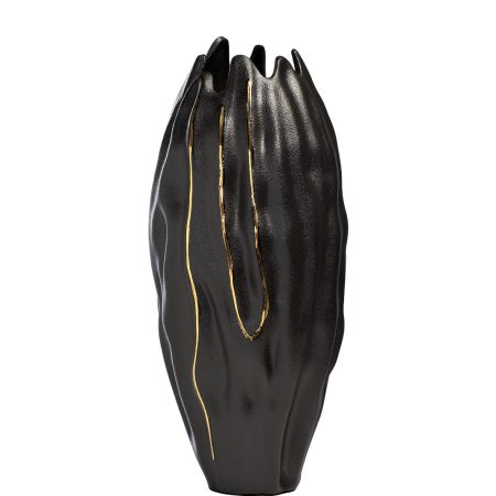 55RV5244L Ваза керамическая рельефная черная d15*40см