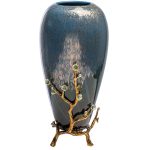 55RV5476L Ваза синяя с золотыми веточками d17*40см