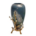 55RV5476S Ваза синяя с золотыми веточками d15*32см