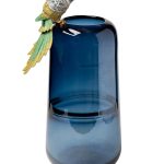 55RV6111L Ваза стеклянная голубая с попугаем 16*15*38см