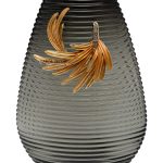 55RV6590S Ваза стеклянная серая с золотой веточкой 17*10*26см