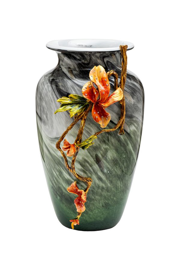 55RV6816L Ваза стеклянная зеленая с цветком 28*22*41см