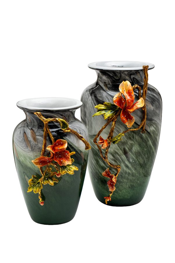 55RV6816S Ваза стеклянная зеленая с цветком 22*20*31см — изображение 2