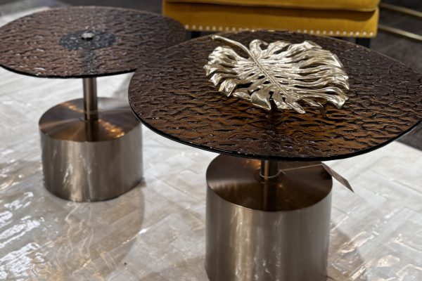 57EL-10853 Стол журнальный, стекло рельефное тонированное d 52*50*45см — изображение 5