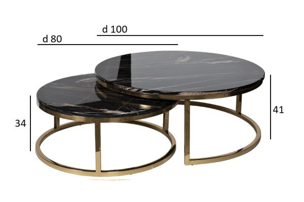 57EL-CT101А-BL Стол журнальный (набор из 2 шт) d100*41/d80*34см — изображение 4