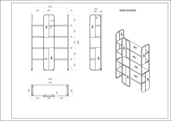 58DB-SH20025 Стеллаж Sevilla 120*38*180см — изображение 5