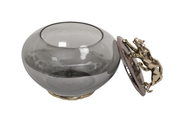 69-120164 Ваза декор.с крышкой "Ягуар" металл/стекло21*21*18см — изображение 2