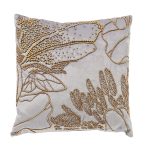 70SW-32900 Подушка с бисером "Пионы" серый  45*45см