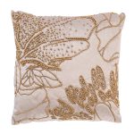 70SW-32901 Подушка с бисером "Пионы" бежевый 45*45см