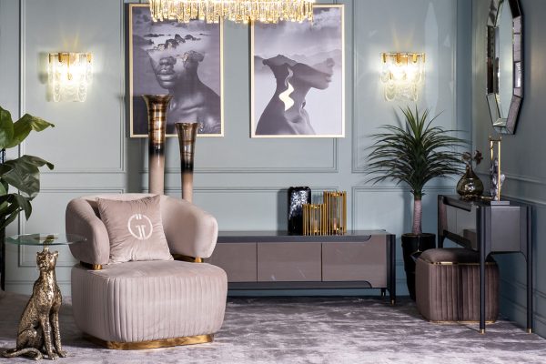 71PN-3123 Ваза стекл.бежевая на металл. основании d20*100см — изображение 2