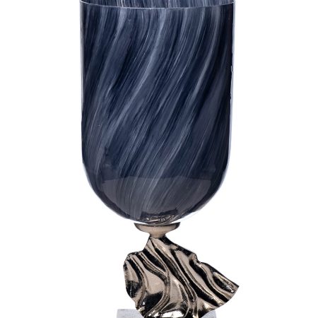 71PN-31270 Ваза стекл. дымчатая на металл. основании d20*47см