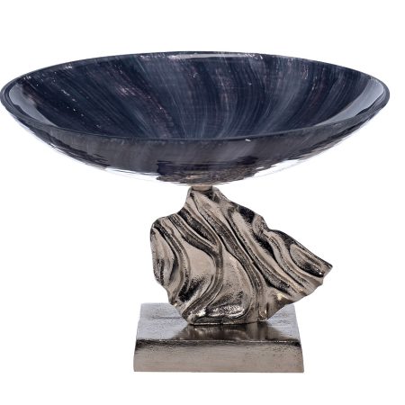 71PN-3168 Чаша стекл.на металл. основании дымчатая d37*23см