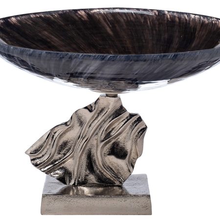 71PN-3169 Чаша стекл.на металл. основании дымчатая d41*27см