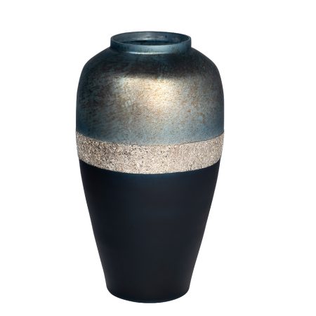 71PN-5155 Ваза стеклянная сине-голубая с золотом d28*51см