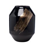 71PN-5180 Ваза стеклянная черная с золотом d22*30см
