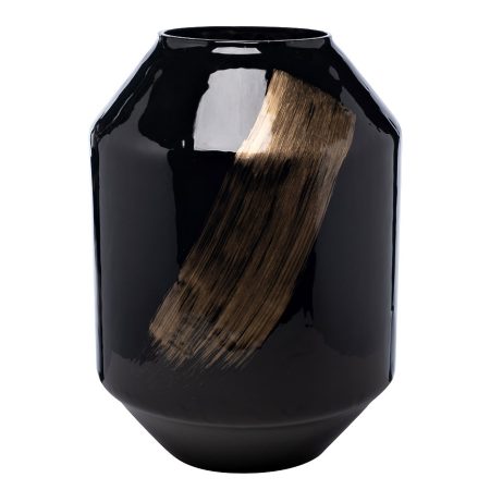 71PN-5181 Ваза стеклянная черная с золотом d27*38см