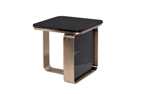 76AR-3183-STOL/ZH Стол журнальный иск. камень черный / золото 50*50*50см — изображение 2