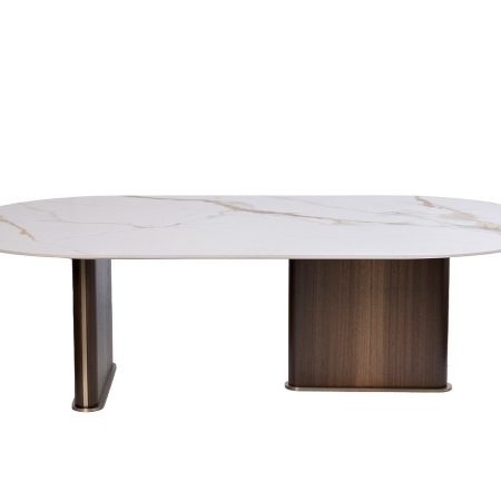 76AR-501L-STOL/ZH Стол журнальный овальный иск.камень белый 130*65*38см