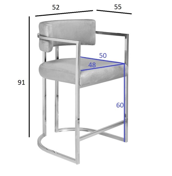 76AR-60337 Стул полубарный велюр серый/хром 52*55*91см — изображение 4