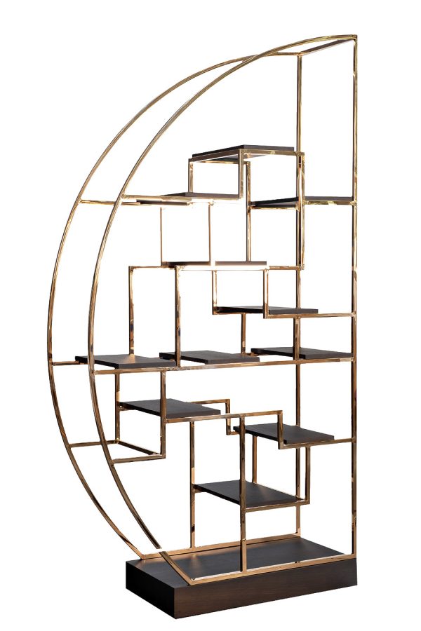 77IP-SH1003 Стеллаж-полусфера роз.золото/темн.шпон 120*45*230см — изображение 2