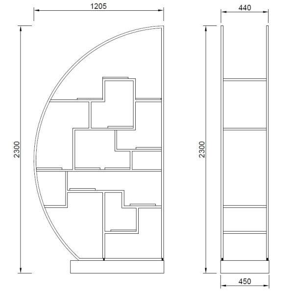77IP-SH1003 Стеллаж-полусфера роз.золото/темн.шпон 120*45*230см — изображение 5