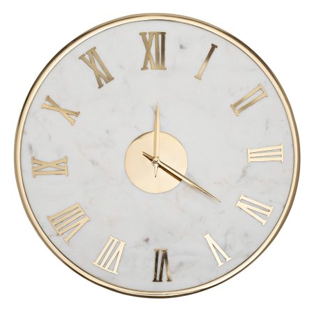 79MAL-5904-40 Часы настенные белый мрамор/золото d40см