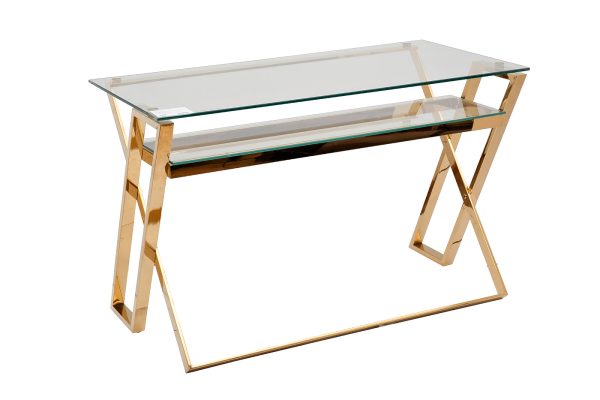 910 Стол письменный стекло прозр/золото 120*60*78см — изображение 2