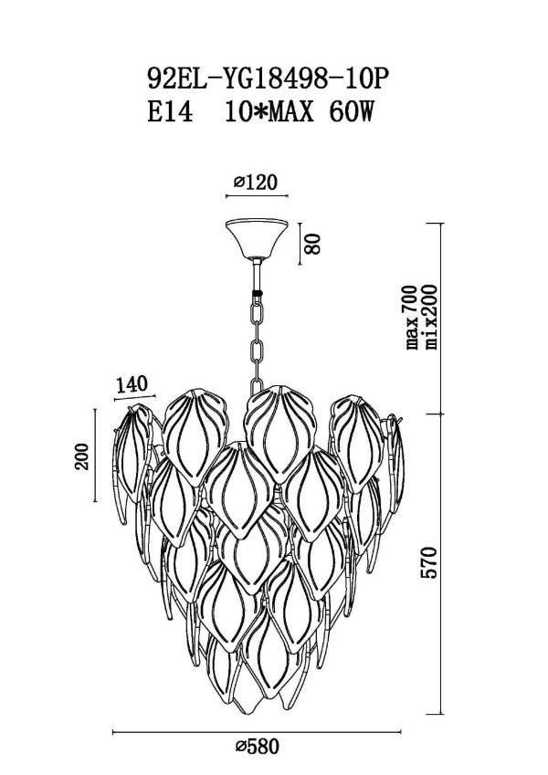 92EL-YG18498-10P Люстра латунь, стекло D.58*H.57см — изображение 4