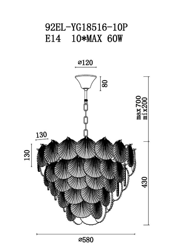 92EL-YG18516-10P Люстра латунь D.58*H.43см — изображение 4