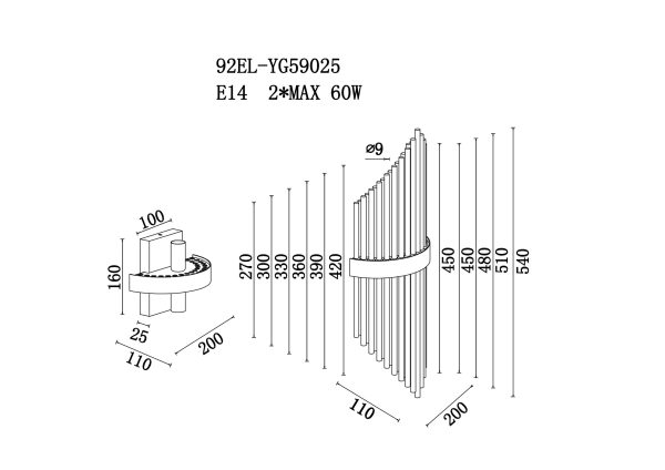 92EL-YG59025 Бра латунь, стекло прозр. 20*11*h.54см — изображение 4