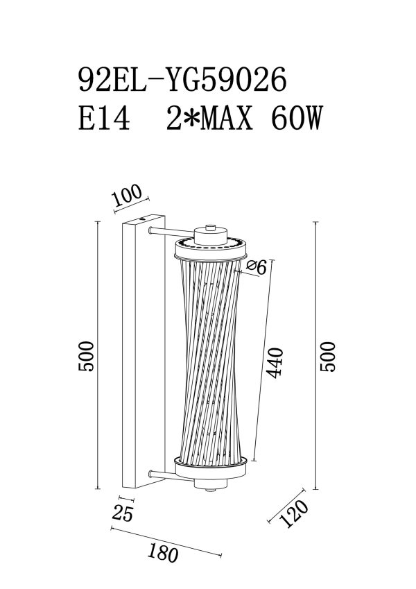 92EL-YG59026  Бра латунь, стекло прозр. 12*18*h.50см — изображение 3