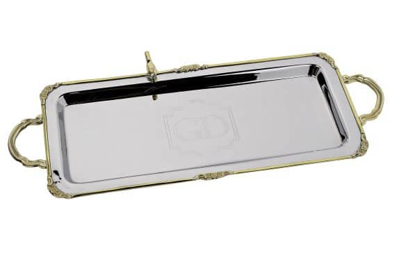 95IM-0084 Поднос прямоуг. с ручками "Birds" нерж.сталь 42*19*5см