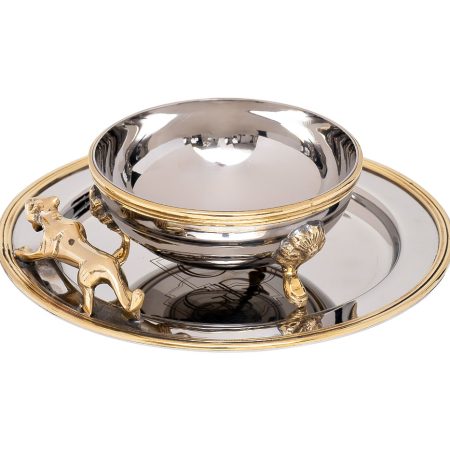 95IM-74SS Чаша и поднос "Леопард" н/ж цвет хром 18*18*5см