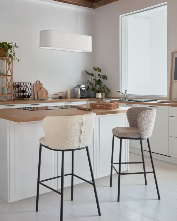 Барный стул Ciselia светло-серый из ткани букле и металла 102 см — изображение 2