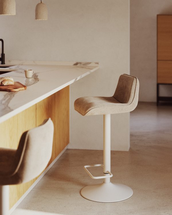 barnyj-stul-zenda-iz-bezhevoj-sineli-i-matovoj-beloj-stali-81-102-sm-1 Барный стул Zenda из бежевой синели и матовой белой стали 81-102 см — изображение 2