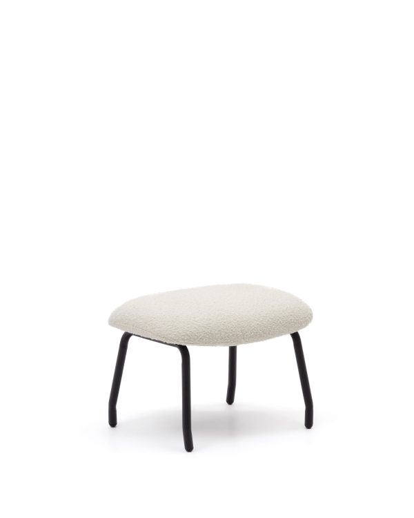 Belina Пуф для ног из белой ткани букле и стали с черной отделкой — изображение 4