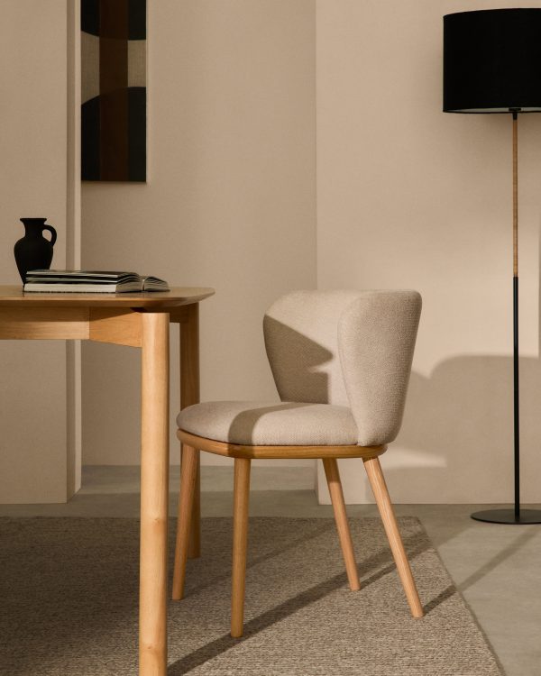 Ciselia Стул из бежевой синели и натурального массива ясеня — изображение 2