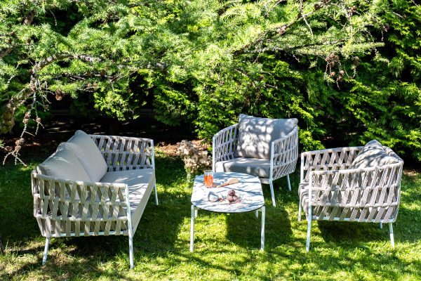 "Форли" лаунж-зона 4-местная плетеная из роупа (веревки), каркас алюминиевый светло-серый, роуп серо-коричневый — изображение 4