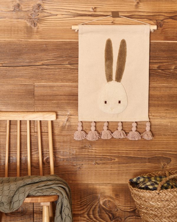 Гобелен Yanil из белого хлопка с кроликом и розовыми кисточками 40 x 30 см — изображение 3