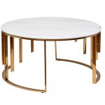 GY-10006 Стол журнальный мрам.стекло/золото d90*43см