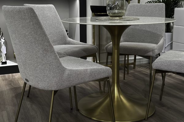 GY-80168 Стол обеденный мрам.стекло/золото 90*90*75см — изображение 5