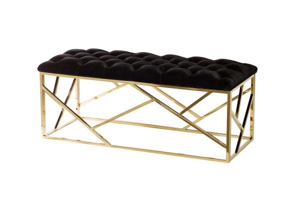 GY-BEN7835GOLD-BL Банкетка велюр черный/золото 110*42*46см — изображение 2